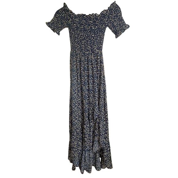 Mi Ami XS Blue Floral Front Ruffle Slit Optional Off Shoulder Sleeve Ruched - Picture 1 of 8